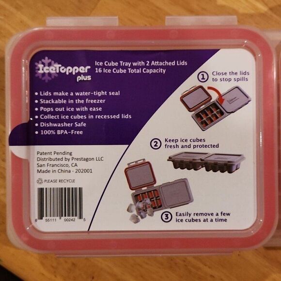 NEW Ice Cube Trays with attached lids BPA Free- 2 Pack, Red & Clear - Picture 3 of 4
